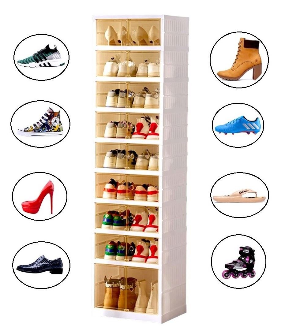 ZAPATERA PLEGABLE CREMA 9 PISOS DOBLE COMPARTIMENTO